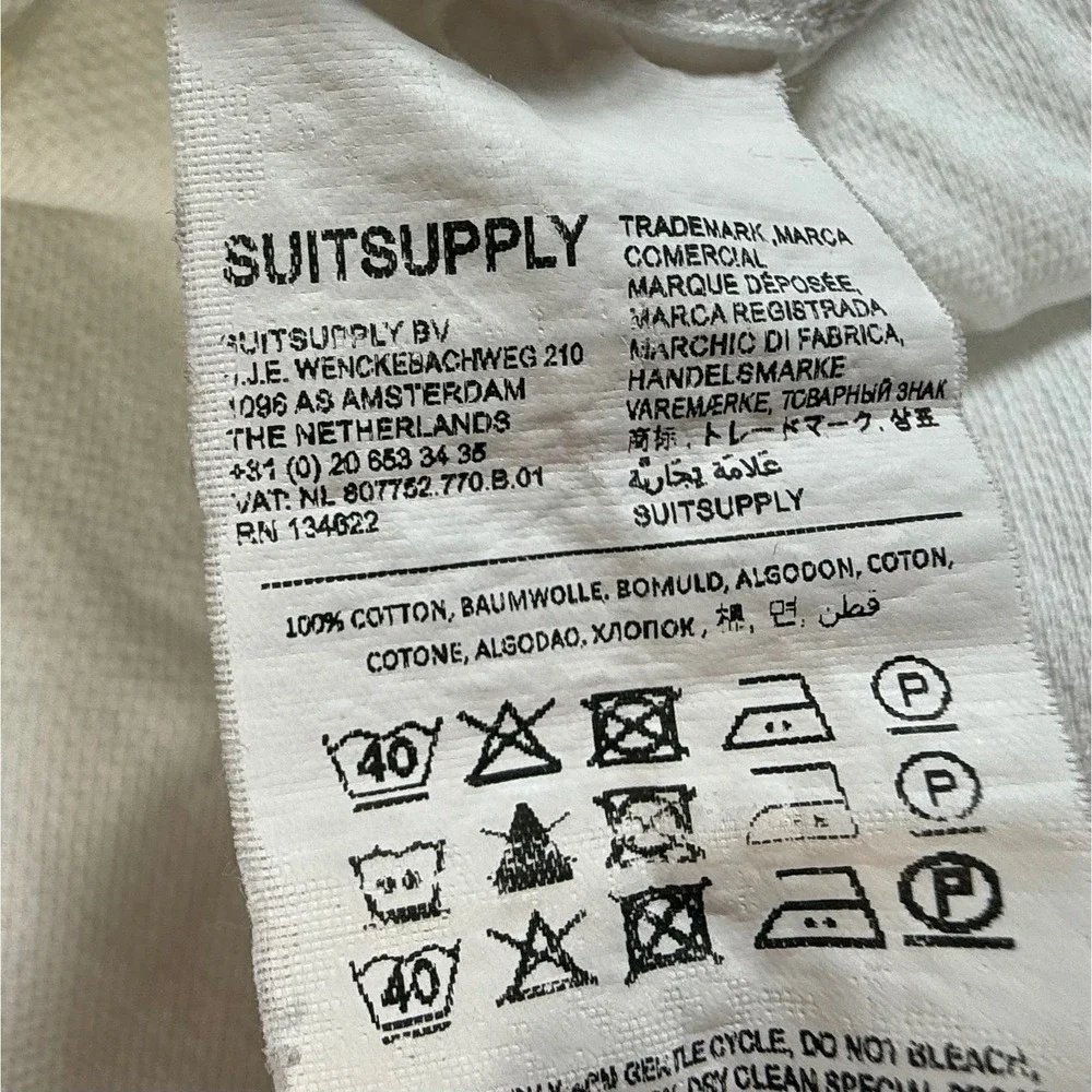 Suitsupply Dress Shirt Mens Large‎ 17 Slim Fit Egyptian Cotton Textured White